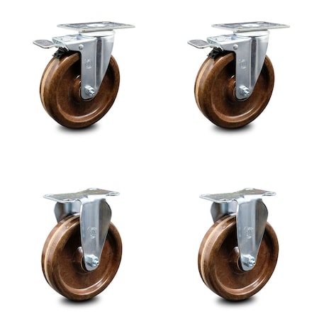 Service Caster 5 Inch High Temp Phenolic Swivel Top Plate Caster Lock Brakes 2 Rigid SCC, 2PK SCC-TTL20S514-PHRHT-2-R-2